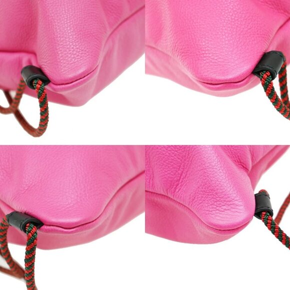GUCCI GG Print Sherry 2Way Drawstring Backpack Bag Leather Pink Italy - Picture 7 of 15